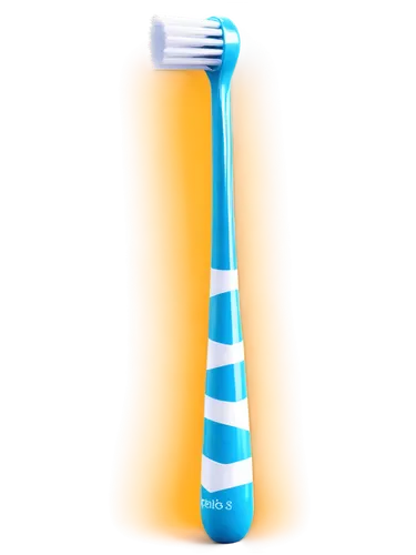 Toothbrush, cartoon style, colorful handle, soft bristles, blue and white stripes, shiny surface, slight tilt, 45-degree angle, close-up shot, soft focus, pastel color tone, warm lighting.,toothbrush,