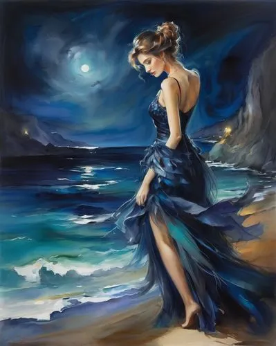 fathom,sea night,blue painting,blue waters,shades of blue,blue enchantress,Illustration,Paper based,Paper Based 11