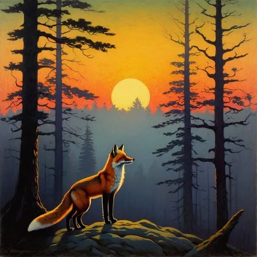 foxhunting,howling wolf,deer illustration,aleu,the red fox,rehe,Art,Classical Oil Painting,Classical Oil Painting 14