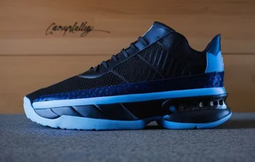 Pebbled leather, mesh vamp upper, sport sole with screen print "0.0 energy", all black with Carolina blue and white  accent color scheme ,Custom court shoe navy/Carolina ,parley,griffey,jays,burzenin,