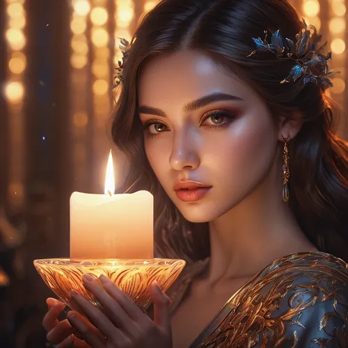 candlelight,romantic portrait,candlelights,fantasy portrait,romantic look,candle light,burning candle,candle,holding flowers,tea-lights,burning candles,accolade,fairy lights,candlemaker,mystical portrait of a girl,fantasy art,golden flowers,golden candlestick,tea lights,fire artist,Photography,General,Natural