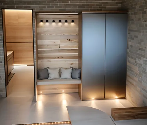 modern minimalist bathroom,saunas,sauna,wooden sauna,walk-in closet,minibar