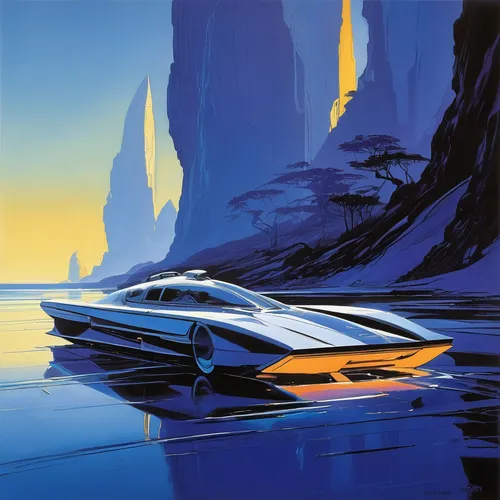 speedboat,futuristic landscape,powerboating,watercraft,power boat,chrysler concorde,futuristic car,mclaren automotive,jet ski,cadillac de ville series,gulf,jaguar xj13,f1 powerboat racing,bass boat,lotus 20,lotus 30,lotus esprit,racing boat,boat landscape,lotus 25,Conceptual Art,Sci-Fi,Sci-Fi 23