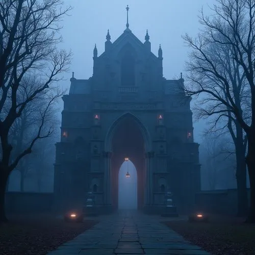 haunted cathedral,portal,gothic church,creepy doorway,cemetary,cathedral,eerie,gateway,mausolea,ghost castle,shadowgate,cemetry,gate,ravenloft,iron gate,mausoleums,gothic,archway,necropolis,dark park,Photography,General,Realistic