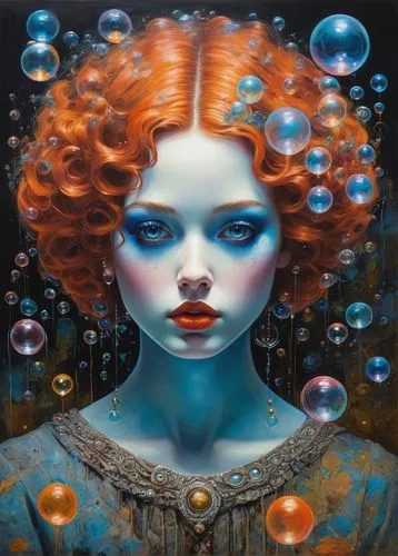 blue spheres,fathom,mystical portrait of a girl,water pearls,fantasy art,hirst,Illustration,Abstract Fantasy,Abstract Fantasy 07