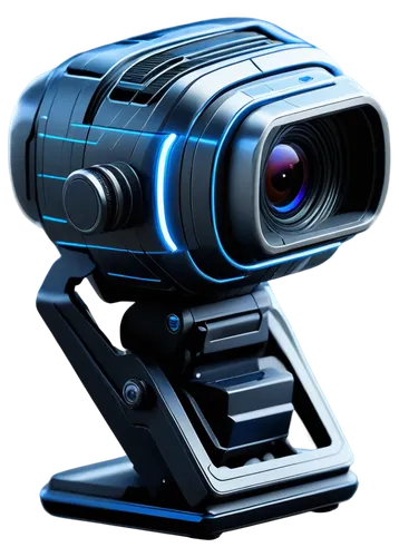 Futuristic 5D camera, metallic body, glowing blue lines, futuristic buttons, sleek design, low-angle shot, dramatic lighting, cinematic composition, shallow depth of field, high-tech gadget, sci-fi th