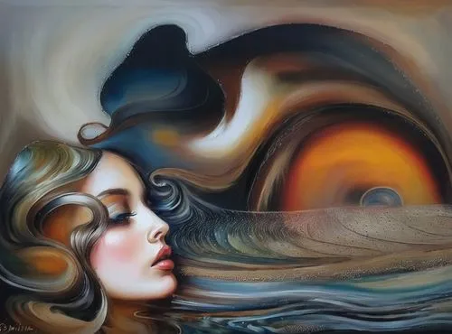 siren,swirling,oil painting on canvas,wind wave,surrealism,psychedelic art,the wind from the sea,immersed,oil on canvas,surrealistic,oil painting,mystical portrait of a girl,the sea maid,fluid flow,wo