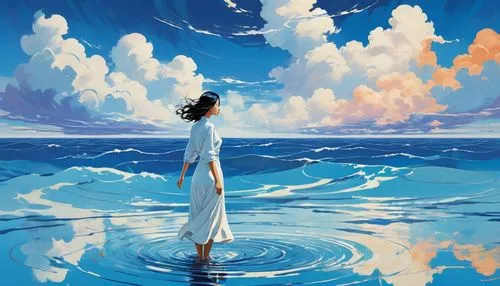 ocean,ocean background,the endless sea,sea,sea landscape,adrift,blue waters,sea breeze,submerged,the wind from the sea,ocean blue,exploration of the sea,sea ocean,walk on water,open sea,floating island,at sea,world digital painting,the sea,blue painting,Illustration,Vector,Vector 07