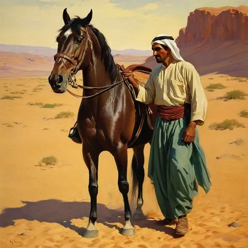 a horse in the desert with arabic man,bedouin,arabians,arabian horse,arabian horses,bedouins,man and horses,horse herder,transjordan,tuareg,libyan desert,berbers,arabian,benmerzouga,andalusian,thoroug