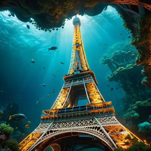 french digital background,underwater landscape,the eiffel tower,universal exhibition of paris,underwater background,underwater world,eiffel tower,eiffel tower french,france,paris,paris clip art,eifel,river seine,eiffel,full hd wallpaper,travel destination,submerged,underwater playground,underwater oasis,ocean underwater,Photography,General,Fantasy