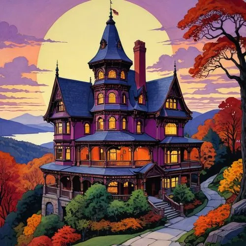 witch's house,house silhouette,fairy tale castle,witch house,dreamhouse,fairytale castle,Illustration,American Style,American Style 03