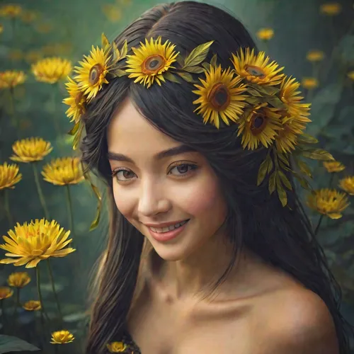 girl in flowers,beautiful girl with flowers,yellow petals,golden flowers,yellow flowers,sunflowers,yellow petal,flower painting,flower art,yellow daisies,yellow flower,flower background,falling flowers,flower crown,flower fairy,fantasy portrait,yellow garden,daisies,flower girl,sun flowers,Photography,Documentary Photography,Documentary Photography 29