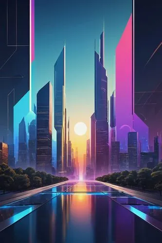 futuristic landscape,cityscape,cybercity,metropolis,synth,dusk background,fantasy city,colorful city,futuristic,city skyline,extrasolar,80's design,cityzen,polara,skyscrapers,hypermodern,futuregen,futurist,cybertown,cyberia,Conceptual Art,Daily,Daily 33