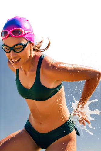 Swimmer, athletic build, muscular back, strong shoulders, toned legs, Speedo swimsuit, goggles on forehead, swimming cap, dripping wet hair, water droplets on skin, dynamic pose, splashing water, morn