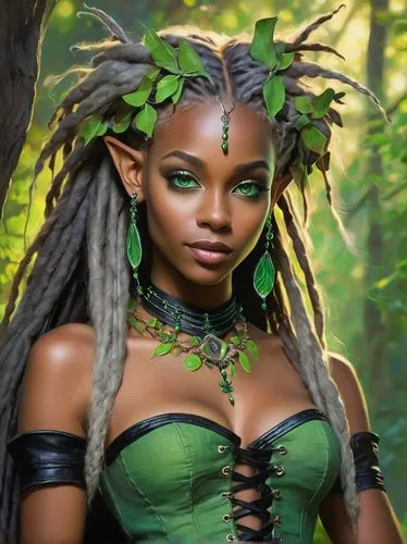 enchantress,dryad,amazonian,beautiful african american women,african american woman,the enchantress,celtic queen,dryads,braid african,faerie,ororo,nubian,africaine,maliana,vodun,africana,african woman,fantasy art,amazona,druid,Conceptual Art,Oil color,Oil Color 10