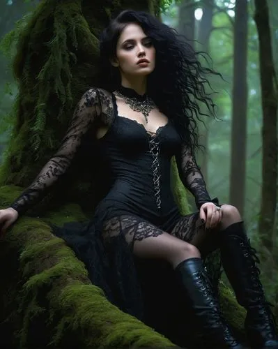 gothic woman,faery,sirenia,faerie,rasputina,the enchantress,tatia,enchantress,gothic dress,dryad,fairy queen,goth woman,hekate,dark angel,dark gothic mood,perched on a log,ballerina in the woods,gothic style,swath,gothika,Art,Classical Oil Painting,Classical Oil Painting 11