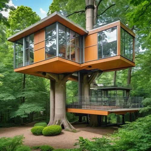 tree house design, House on the Tree, A modern house suspended between big trees, with direct elevators and french window

,tree house,tree house hotel,treehouse,house in the forest,cubic house,timber