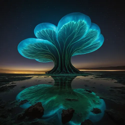 tree mushroom,blue mushroom,mushroom landscape,mushroom island,bioluminescence,mushroom cloud,cloud mushroom,art forms in nature,magic tree,anti-cancer mushroom,lingzhi mushroom,night-blooming cactus,forest mushroom,beach moonflower,champignon mushroom,auroraboralis,mushroom,cosmic flower,fungi,club mushroom,Photography,Artistic Photography,Artistic Photography 10