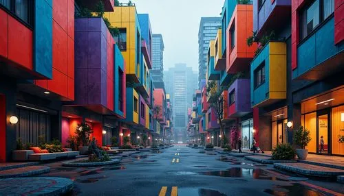 colorful city,alley,microdistrict,render,alleyway,alleyways,3d render,saturated colors,urbanworld,world digital painting,3d rendering,sidestreet,3d rendered,cityscapes,city scape,city blocks,urban landscape,laneways,sidestreets,streetscape