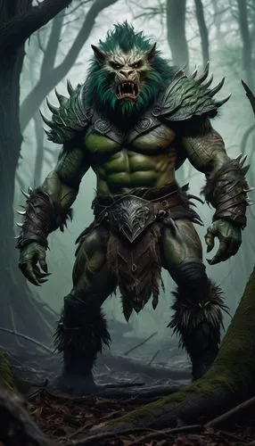 orc,druid,warrior and orc,aaa,forest king lion,barbarian,ork,patrol,ogre,leopard's bane,half orc,goblin,forest man,brute,splitting maul,druid grove,avenger hulk hero,green skin,druid stone,minotaur,Art,Artistic Painting,Artistic Painting 33