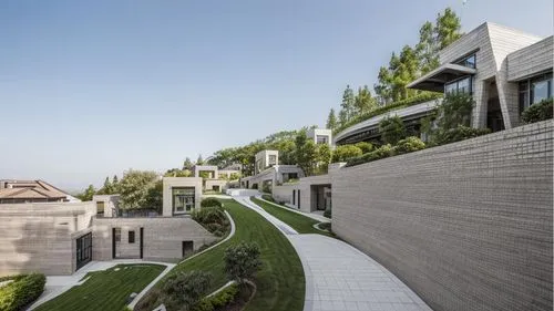 chinese architecture,exposed concrete,roof landscape,suzhou,roof garden,modern architecture,modern house,terraces,grass roof,residential,terraced,asian architecture,cubic house,cube house,dunes house,