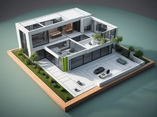 Modern 3D architectural design software interface, free download, Windows platform, sleek grey background, minimalistic layout, toolbar with various icons, 3D model of a modern house, rotating slowly,