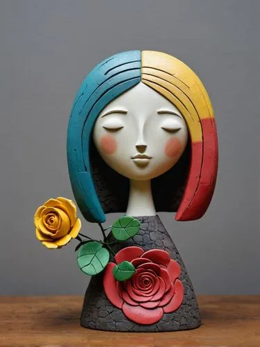 woman sculpture,decorative figure,porcelain rose,jizo,felt flower,clay doll,wooden doll,artist doll,sculptor ed elliott,girl in a wreath,shirakami-sanchi,ikebana,girl with a wheel,paper art,rose bloom,rainbow rose,decorative art,culture rose,globe flower,sculptor,Illustration,Abstract Fantasy,Abstract Fantasy 22