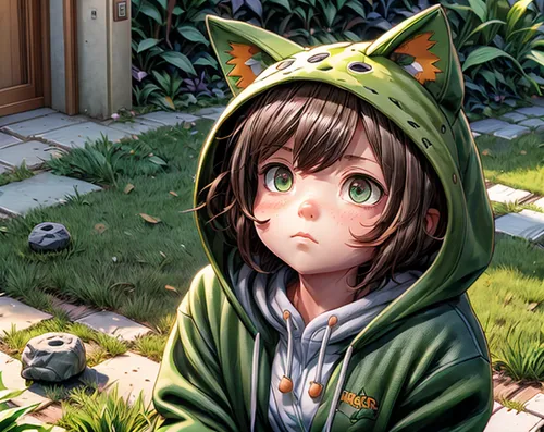 Add a different and better hoodie zip and zoom out a bit, less vibrant grass,nepeta,domestic short-haired cat,cat kawaii,cat child,chara,stray cat,hoodie,cute cat,nyan,mow,little cat,piko,cat frame,ch