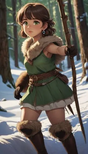 wood elf,forest clover,elf,chara,robin hood,adventurer,eskimo,mountain guide,elves,winter clothing,croft,tundra,nordic bear,nordic,fae,snow white,quarterstaff,dacia,barbarian,cinnamon girl,Illustration,American Style,American Style 08