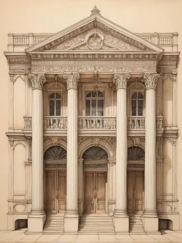 palladian,palladio,borromini,synagogues,synagogue,entablature,corinthian order,neoclassical,facade painting,treasury,celsus library,italianate,peabody institute,baroque building,athenaeum,bimah,proscenium,old stock exchange,wooden facade,colnaghi,Illustration,Paper based,Paper Based 21