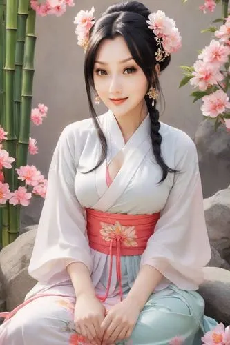 hanbok,ao dai,jasmine blossom,mulan,oriental princess,geisha,korean culture,asian costume,mukimono,siu mei,asian woman,japanese woman,oriental girl,asian culture,japanese idol,spring festival,geisha girl,beautiful girl with flowers,japanese sakura background,xiaochi