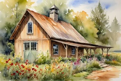 country cottage,summer cottage,home landscape,cottage,wooden house,log cabin,watercolor background,country house,small cabin,farm house,log home,garden shed,house painting,houses clipart,little house,farm hut,watercolor painting,watercolor,house drawing,house in the forest,Illustration,Paper based,Paper Based 24