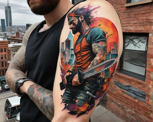 on the arm,sleeve,forearm,tattoo artist,samurai fighter,tattoo,viking,with tattoo,ink,james handley,hand-painted,wolverine,tattoos,aquaman,high-wire artist,hand painting,arm,shoulder,tattooed,artist,Conceptual Art,Oil color,Oil Color 08