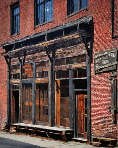 Old brick building, Portland Maine, architectural salvage, industrial chic, distressed wood, metal beams, vintage windows, rusty gears, reclaimed lumber, urban decay, moody lighting, dramatic shadows,