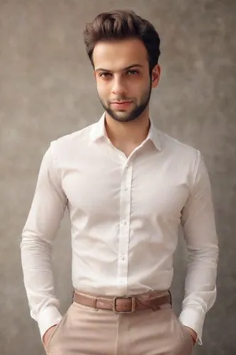 a man in brown pants and a white shirt posing for a picture,sherwani,mikaal,shehzad,shahzada,munhoz,rizvi,Photography,Realistic