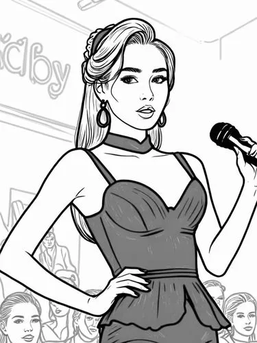 a woman standing on top of a stage,fashion vector,coloring page,hadise,office line art,jauregui,lineart,Design Sketch,Design Sketch,Rough Outline