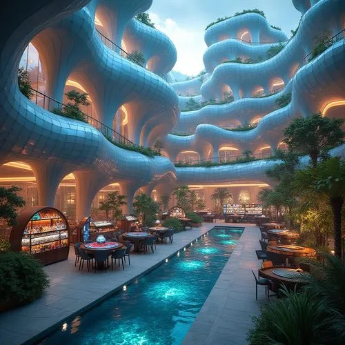 futuristic architecture,futuristic landscape,underwater oasis,3d rendering,3d fantasy,largest hotel in dubai,underwater playground,waterslides,hotel riviera,3d render,sky space concept,luxury hotel,hotel w barcelona,diamond lagoon,render,swimming pool,waterslide,3d rendered,dragon palace hotel,holiday complex,Photography,General,Realistic