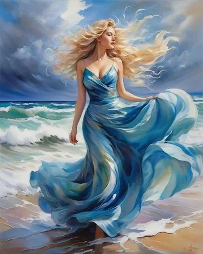 the wind from the sea,wind wave,sea breeze,little girl in wind,windy,the sea maid,ocean waves,winds,sea landscape,blue painting,sea storm,wind,wind machine,art painting,oil painting on canvas,oil painting,sea water splash,ocean background,blue waters,gracefulness,Illustration,Paper based,Paper Based 11