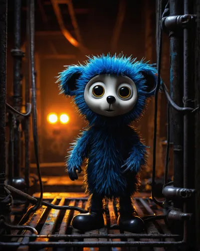 stitch,prisoner,cute cartoon character,loris,anthropomorphized animals,miguel of coco,knuffig,coco,ori-pei,guardians of the galaxy,the mascot,szymbark,anthropomorphized,anthropomorphic,smurf,mascot,raccoon,animal film,blue monster,puppet,Illustration,Abstract Fantasy,Abstract Fantasy 22