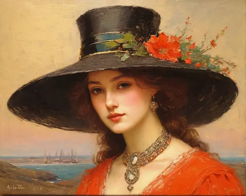 the hat of the woman,woman's hat,the hat-female,girl wearing hat,portrait of a girl,women's hat,portrait of a woman,young woman,high sun hat,summer hat,ladies hat,sun hat,young lady,girl on the boat,sale hat,flower hat,girl on the river,ordinary sun hat,womans seaside hat,young girl,Art,Classical Oil Painting,Classical Oil Painting 13