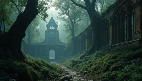 forest chapel,rivendell,house in the forest,haunted cathedral,mirkwood,witch's house,ravenloft,abandoned place,wooden church,abandoned places,theed,hogwarts,witch house,monastery,diagon,forest house,gothic church,lostplace,briarcliff,germany forest,Photography,General,Realistic