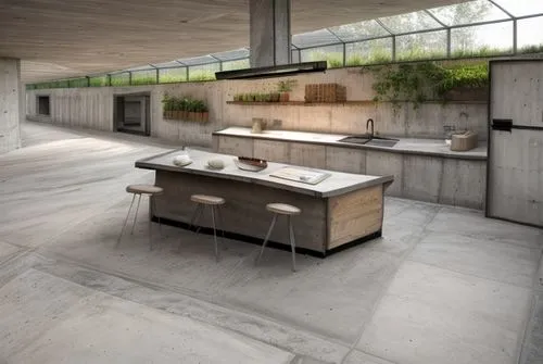 Wall of concrete and ground of wood,tile kitchen,modern kitchen,modern kitchen interior,kitchen design,countertop,kitchen counter,modern minimalist kitchen,kitchen interior,exposed concrete,kitchen,co