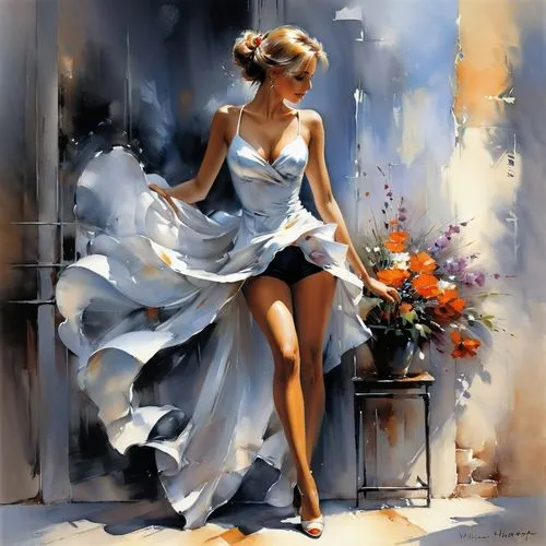 watercolor pin up,gardenia,heighton,danseuse,a girl in a dress,voile,art painting,perfuming,laundress,italian painter,fabric painting,femininity,petticoats,fashion vector,photo painting,girl in cloth,beguelin,dressmaker,art deco woman,girl in a long dress,Conceptual Art,Oil color,Oil Color 03