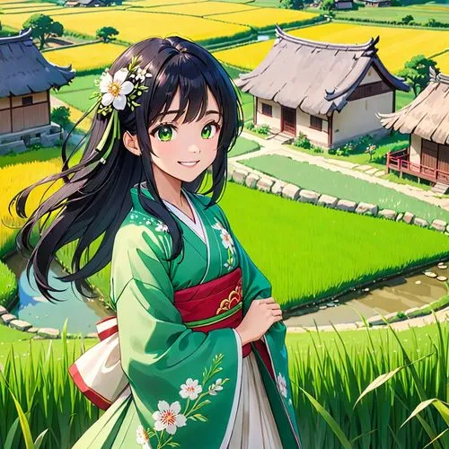 japanese sakura background,spring background,yamada's rice fields,sakura background,japanese floral background,springtime background,farm background,flower background,rice fields,hanbok,rice field,the rice field,kimono,ricefield,mukimono,blooming grass,summer background,landscape background,grass blossom,rice paddies,Anime,Anime,Traditional