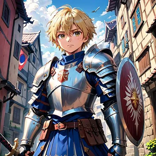 meteora,darjeeling,saber,joan of arc,knight festival,knight armor,knight,french digital background,leo,hellenthal,violet evergarden,portrait background,cg artwork,alexander,armored,knight star,knight village,paladin,swordswoman,cuirass,Anime,Anime,Traditional