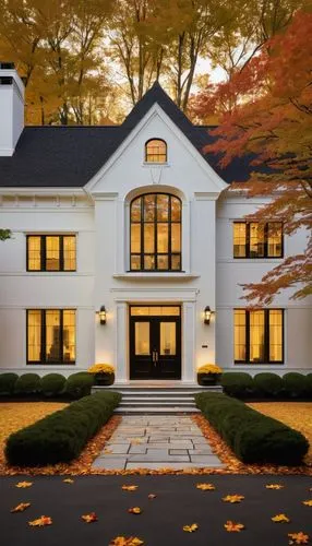 new england style house,bendemeer estates,hovnanian,beautiful home,luxury home,large home,manhasset,modern house,fall landscape,mcmansions,two story house,autumn decor,villa,exterior decoration,fairholme,armonk,meadowood,luxury property,country estate,mansion,Illustration,Realistic Fantasy,Realistic Fantasy 22