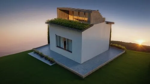 grass roof,cubic house,observation tower,lookout tower,roof landscape,sky apartment,miniature house,cube house,dovecote,3d rendering,bird tower,residential tower,eco-construction,cube stilt houses,sky