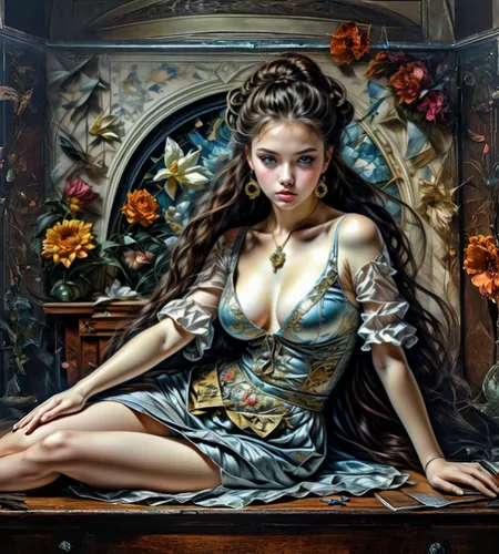 fantasy art,fantasy portrait,fantasy picture,mystical portrait of a girl,oriental painting,fractals art,gothic portrait,baroque,fairy tale character,the enchantress,chinese art,baroque angel,oriental princess,cinderella,fantasy woman,3d fantasy,meticulous painting,art painting,faery,victorian lady