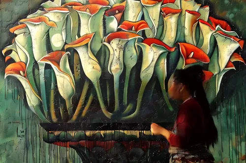 lillies,torch lilies,lilies,koi fish,lotuses,koi carps,koi carp,trusses of torch lilies,agaric,calla lilies,flower painting,umbrella mushrooms,water lilies,mushroom landscape,nelumbo,tulips,lotus flowers,koi,meticulous painting,koi pond