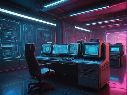 computer room,the server room,cyber,sci fi surgery room,cyberpunk,cyberspace,ufo interior,computer desk,neon human resources,computer workstation,80s,scifi,computer,control center,80's design,spaceship space,working space,modern office,computer art,computer system,Illustration,Japanese style,Japanese Style 15